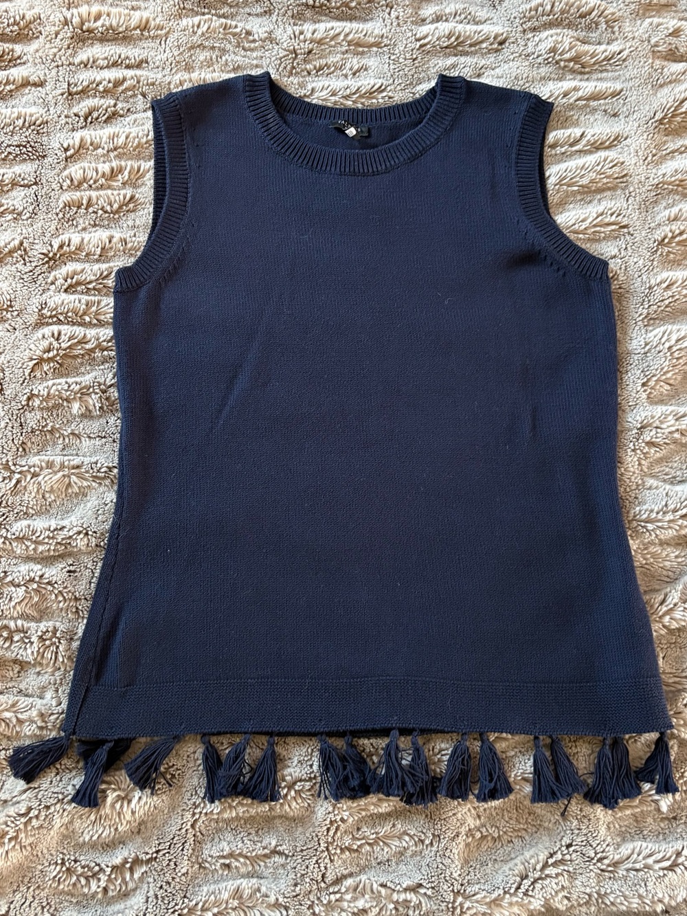 Talbots Navy Sleeveless Knit Sweater Top with Tassel Hem